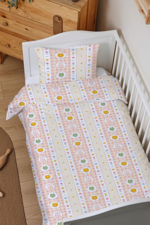 Organik Lastiksiz Çarşaflı Bebek Nevresim Takımı (100x150) - Şirin Kahramanlar