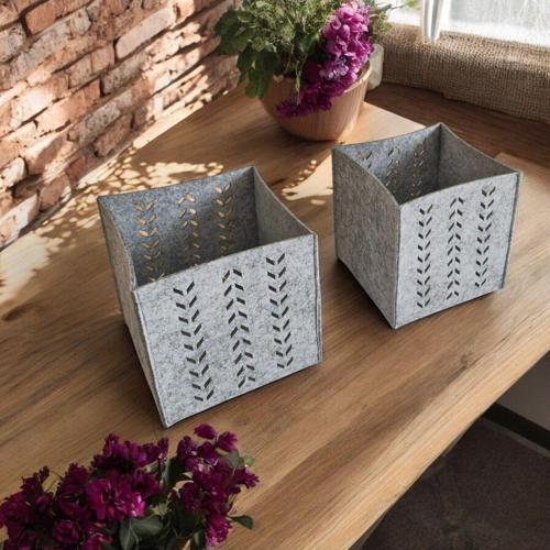 Dekoratif Kutu Organizer Saklama Sepeti 2 Adet 16X16X16 Cm 3 Mm Keçe