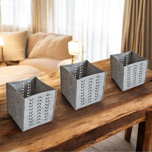 Dekoratif Kutu Organizer Saklama Sepeti 3 Adet 16X16X16 Cm 3 Mm Keçe