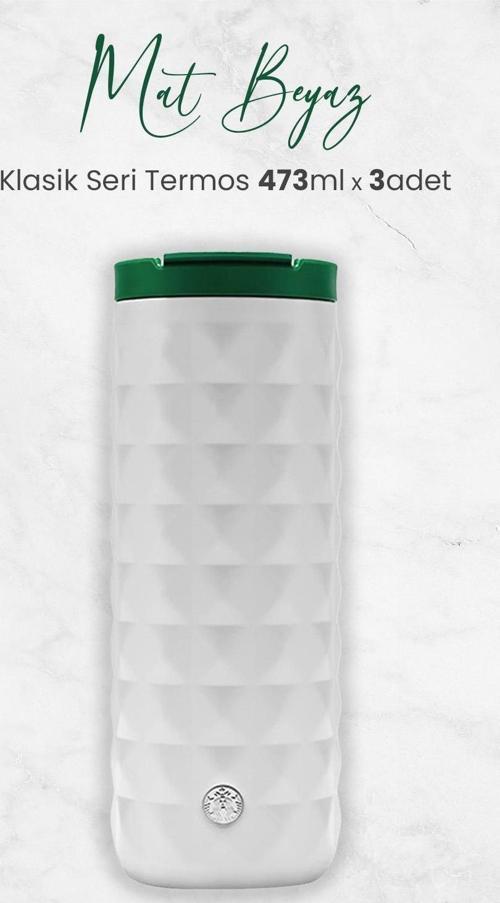 Mat Beyaz Klasik Seri Termos 473 ml x 3 Adet