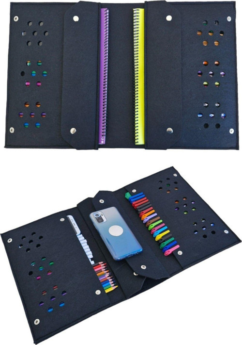 Kalemlik Çantası Tablet Boya Kalem Defter Düzenleyici Çanta 4 Gözlü Siyah Renk