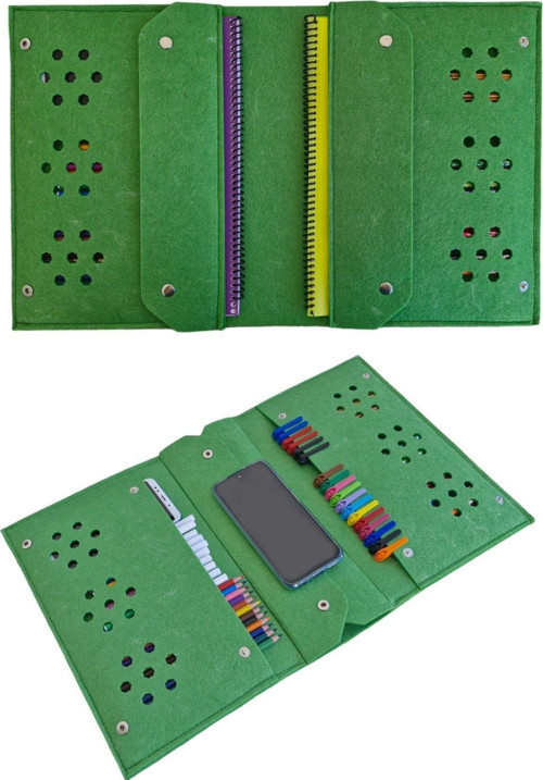 Kalemlik Çantası Tablet Boya Kalem Defter Düzenleyici Çanta 4 Gözlü Yeşil Renk