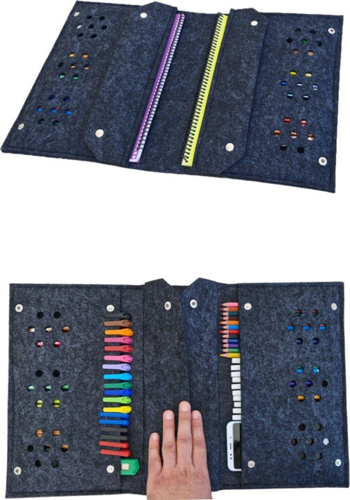 Kalemlik Resim Çantası Doğal Keçe Tablet Defter Boya Seti İçin Çok Amaçlı Antrasit Renk
