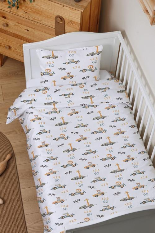 Organik Çarşaflı Bebek Nevresim Takımı (100x150) - Minik Yarışçılar