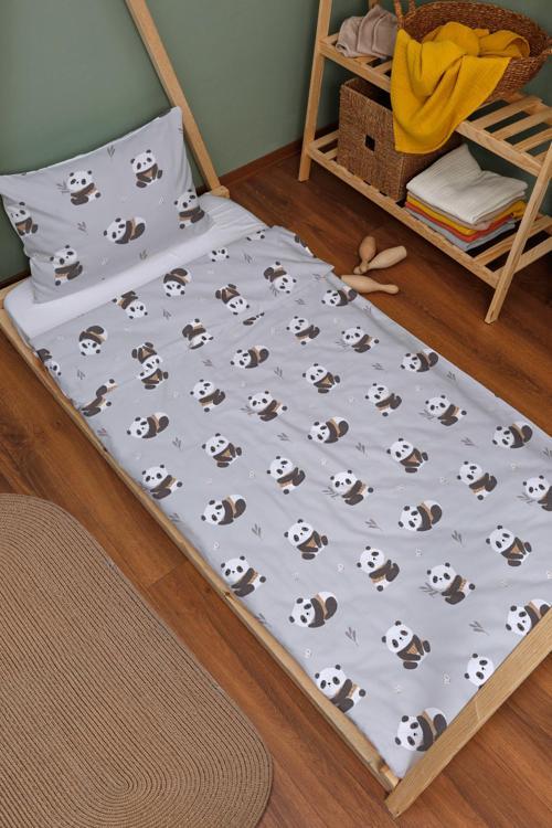 Organik Montessori Nevresim Seti (100x200) - Sevimli Bambu Dostu Panda