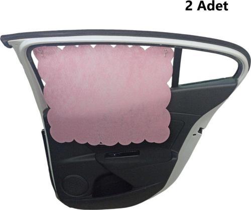 Oto Güneşlik Perdesi Yan Cam Araç Arka Koltuk Emzirme Örtüsü Açık Pembe Keçe Vantuz Tutucaklı 2 Adet