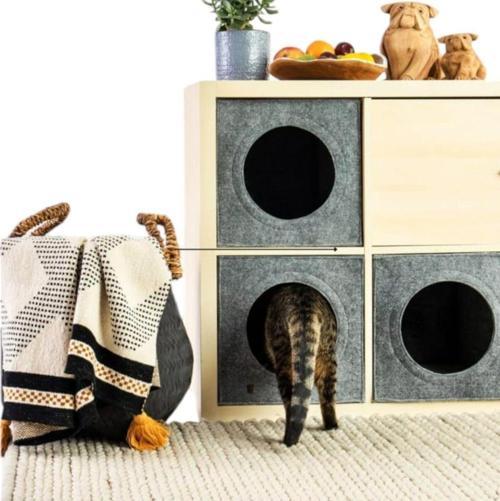 Kedi Evi Yuvası Keçe Açık Gri 3Mm Kaliteli Keçe 32X32X32 Cm 1 Adet (Mindersiz)