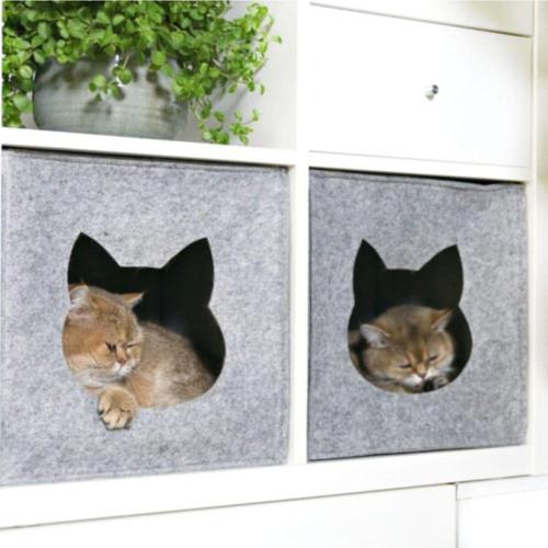 Kedi Evi Yuvası Keçe Açık Gri 3Mm Kaliteli Keçe 32X32X32 Cm 1 Adet (Mindersiz)
