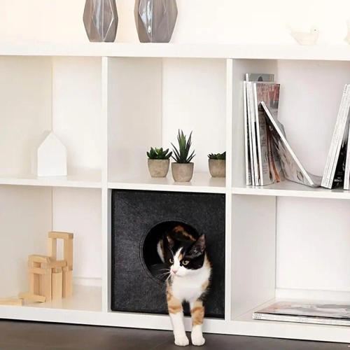Kedi Evi Yuvası Keçe Antrasit Renk 3Mm Kaliteli Keçe 32X32X32 Cm