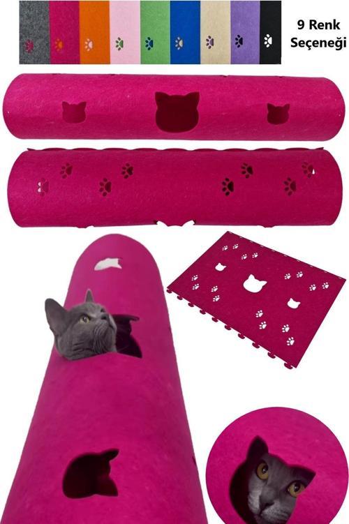 Kedi Tüneli Oyuncağı 1. Kalite 3Mm Keçeden Geçmeli 9 Renk Seçenekli 98 Cm Kedi Ve Pati Figürlü