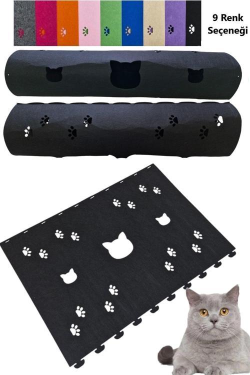 Kedi Tüneli Oyuncağı 1. Kalite 3Mm Keçeden Geçmeli 9 Renk Seçenekli 98 Cm Kedi Ve Pati Figürlü