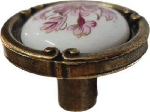 PORSELEN DÜĞME KULP METAL ANTİKSARI BEYAZ  MOTİFLİ  02  / 5 ADET