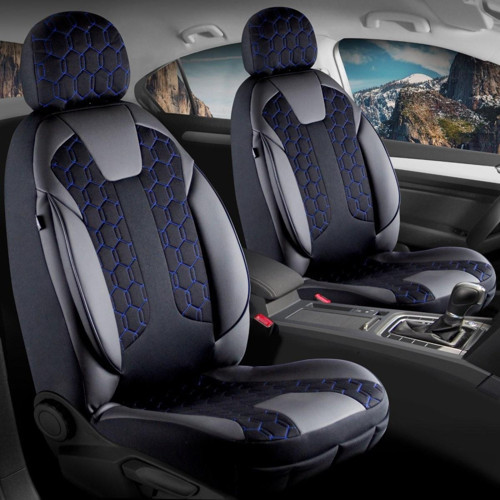 Dacia Sandero Stepway Lüx Deri Detaylı Oto Koltuk Kılıfı Ön Arka Takım Cyrus SİYAH MAVİ