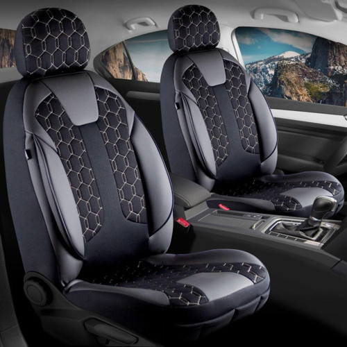 Toyota CH-R Lüx Deri Detaylı Oto Koltuk Kılıfı Ön Arka Takım Cyrus SİYAH BEYAZ