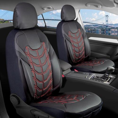 Bmw 5 Serisi 523 Lüx Deri Oto Koltuk Kılıfı Ön Arka Takım Set Classy KIRMIZI SİYAH