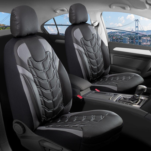 Citroen C2 Lüx Deri Oto Koltuk Kılıfı Ön Arka Takım Set Classy SİYAH GRİ