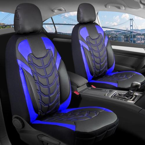 Skoda Kodiaq Lüx Deri Oto Koltuk Kılıfı Ön Arka Takım Set Classy SİYAH MAVİ