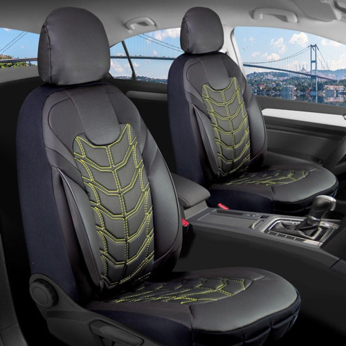 Opel Corsa E Lüx Deri Oto Koltuk Kılıfı Ön Arka Takım Set Classy SİYAH SARI