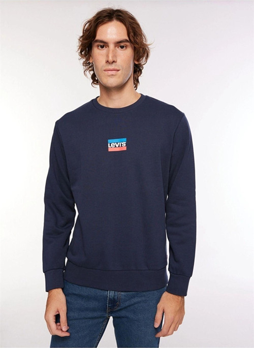Bisiklet Yaka Mavi Erkek Sweatshırt A2824-0006