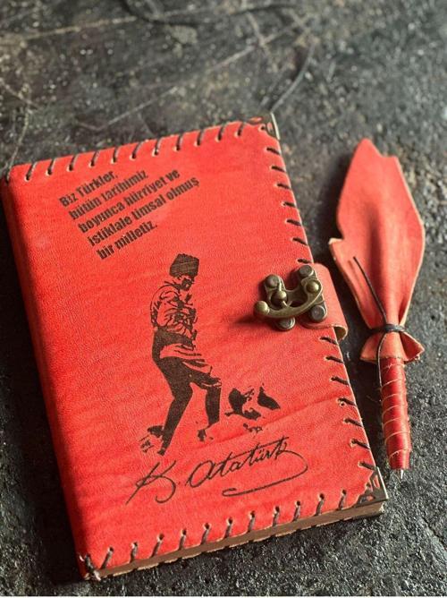 Mustafa Kemal Atatürk Söz Detaylı Deri Defter