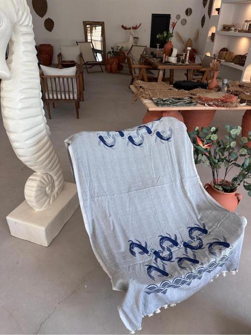 Sooboho Balık Desen Jakarlı Örme %100 Pamuk Peştemal