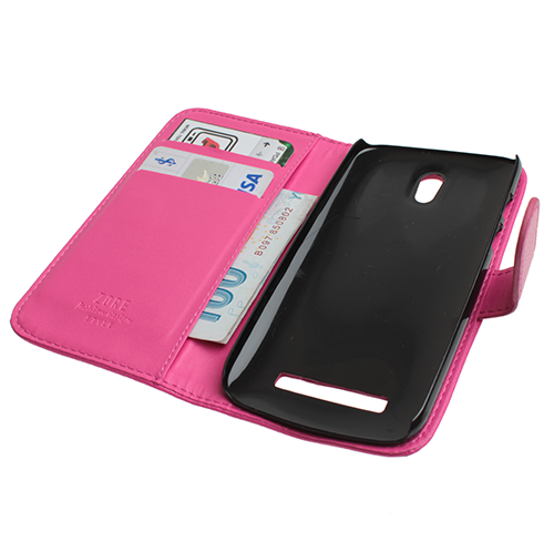 Desire 500 ile Uyumlu Yan Model Kapaklı Deri Kılıf Pembe