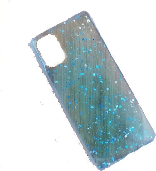 Galaxy A71 ile Uyumlu Ay Yıldız Desenli Şeffaf Silikon Kılıf Mavi