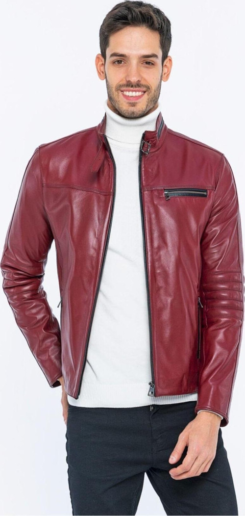Erkek Deri Ceket Bordo 3XL