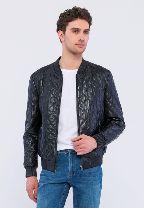 Erkek Siyah Deri Ceket Siyah 2XL