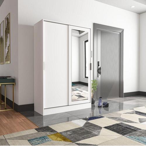 Aura White Portmanto Vestiyer Ayakkabılık Aynalı 2 Sürgü Kapaklı 120x48 cm