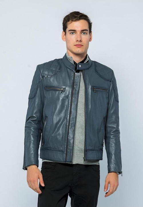 Erkek Deri Ceket E-1042 Gri 3XL