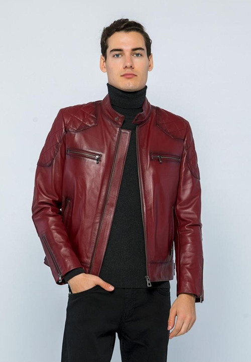 Erkek Deri Ceket E-1042 Bordo 3XL