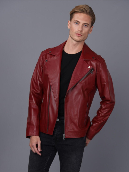 Erkek Bordo Deri Ceket Bordo 3XL