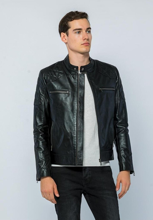 Erkek Deri Ceket E-1042 Siyah 2XL