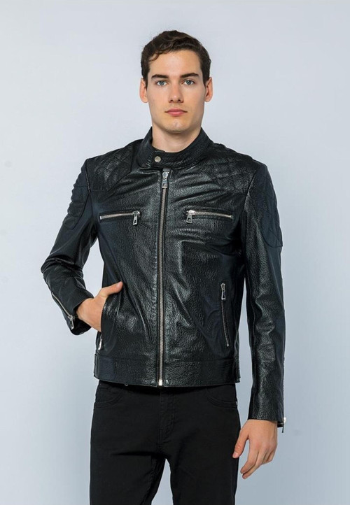 Erkek Deri Ceket E-1042 Siyah 2XL