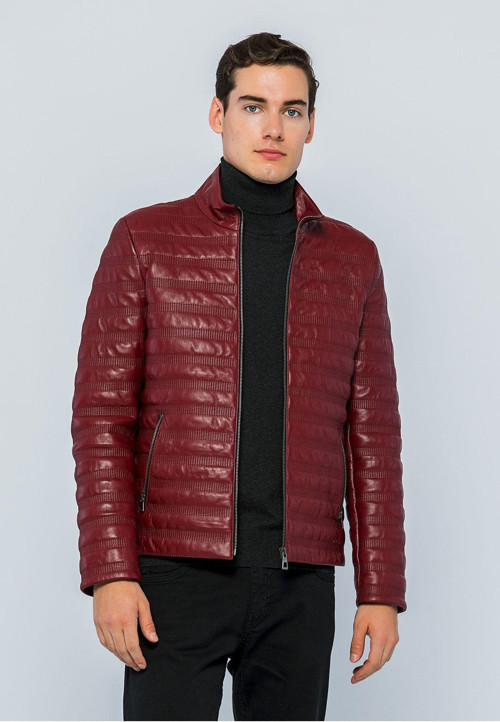 Erkek Dik Yaka Hakiki Deri Ceket - Uz01 Bordo S