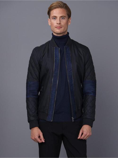 Erkek Lacivert Deri Ceket Lacivert - Tafta M