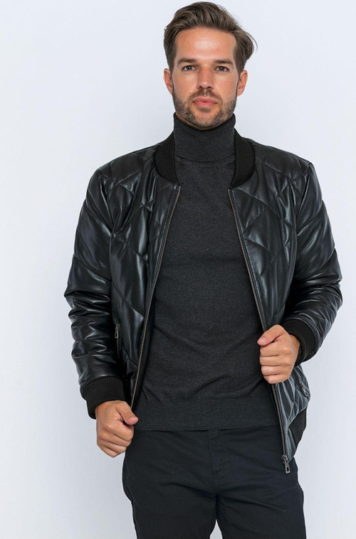Erkek Siyah Bomber Deri Mont-E3001 Siyah XL