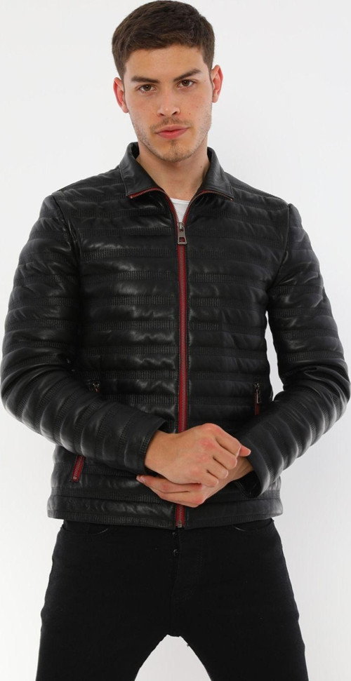 Erkek Dik Yaka Hakiki Deri Ceket - Uz01 Siyah 2XL