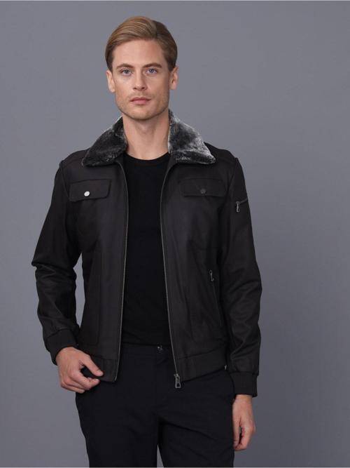 Erkek Siyah Deri Ceket Kahverengi - Tafta 2XL