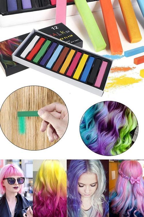 Renkli Saçlar Hair Chalk 12 Adet Saç Tebeşiri , Saç Boyama Tebeşiri 12 Adet
