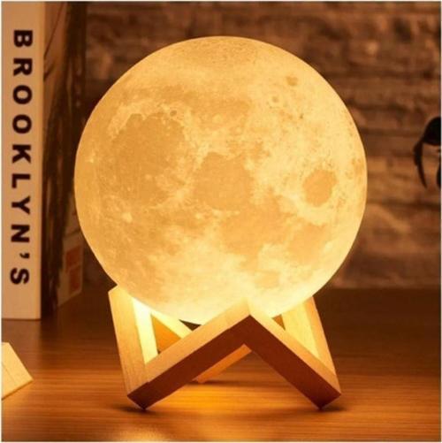 Dolunay Ay 3d Işıklı Standlı Pilli Dekoratif Gece Lambası Hediyelik Küre Led 12 CM