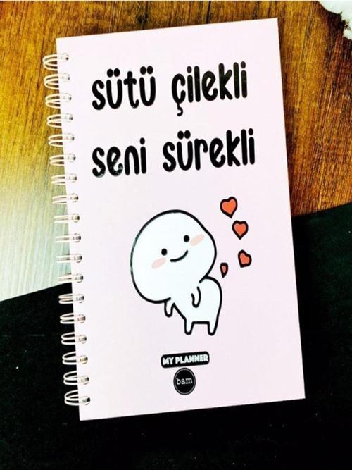 Konuşan Ajanda 17x24 Spiralli Stickerli Kuşe Kağıda Tarihsiz Ajanda Sütü Çilekli Seni Sürekli