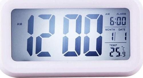 Lcd Işıklı Sensörlü Termometreli Alarmlı Dijital Masa Saati Beyaz