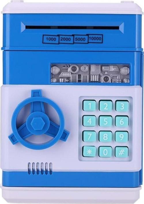 mavi Renk Atm Şifreli Otomatik Kağıt Para Alan Kasa Kumbara