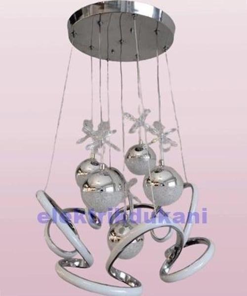 5 Toplu Dron Sarkıt Led Avize KROM Kasa Üç Renk 6500k/4000k/3000k (Beyaz Ilık/Beyaz/Sarı (Günışı