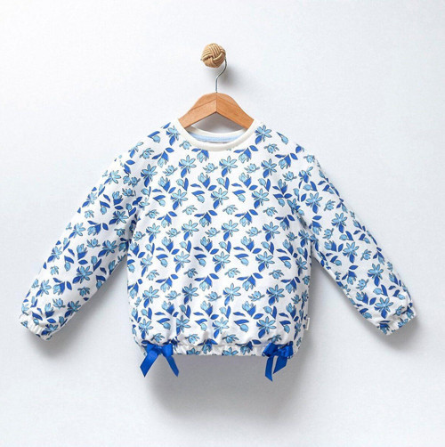 Kız Çocuk Çicek Baskılı Fiyonklu 2İp Sweatshirt