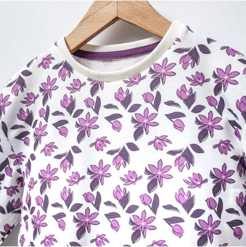 Kız Çocuk Çicek Baskılı Fiyonklu 2İp Sweatshirt