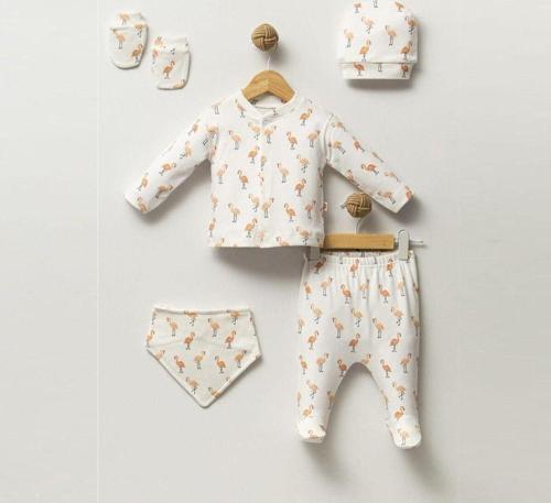 Flamingo Desenli Pamuklu Yeni Doğan 5Li Set