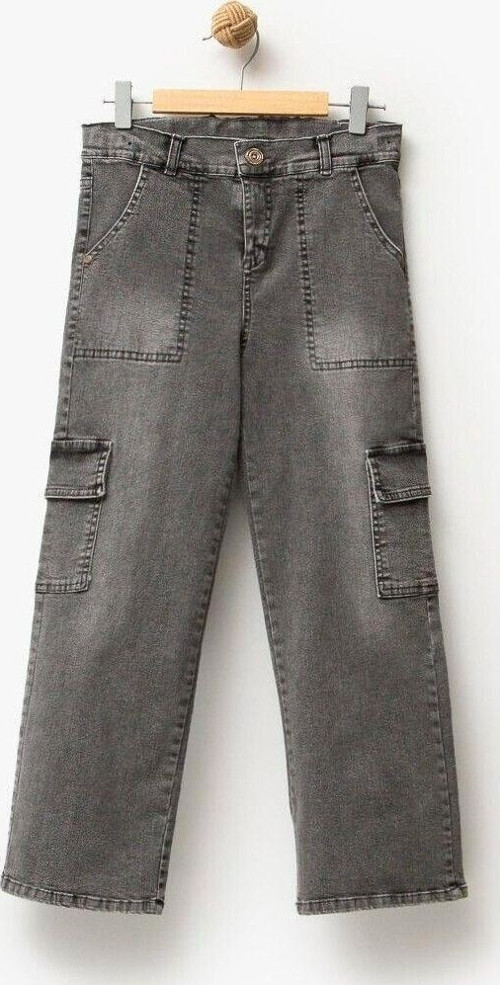 Kız Çocuk Kargo Cepli Wide Leg Kot Pantolon